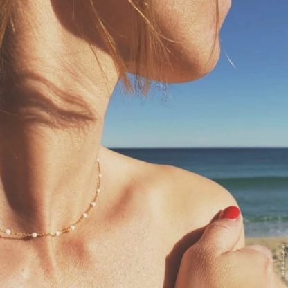 Collier Agathe (agates blanches/plaqué or) – Image 2