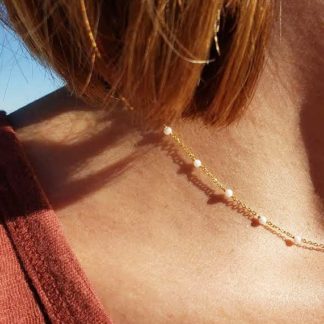 Collier Agathe (agates blanches/plaqué or)