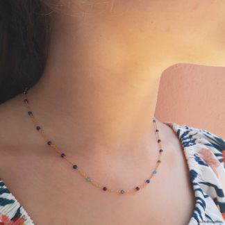 Collier Agathe (agates mixtes/plaqué or)