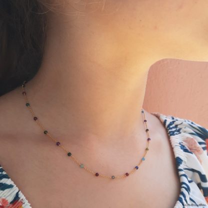 Collier Agathe (agates mixtes/plaqué or)