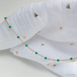 Collier Agathe plaqué or et pierre onyx vert