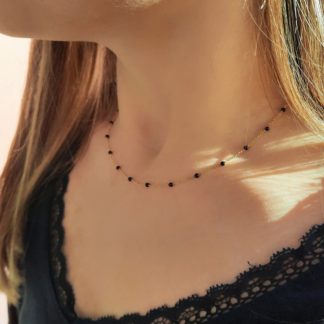 Collier Agathe (plaqué or/onyx noir)