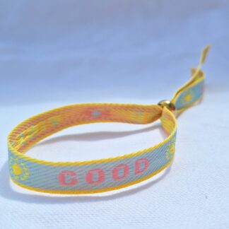 Bracelet Ruban "Good Vibes" (bleu clair, rose et jaune)