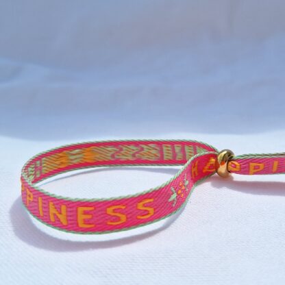 Bracelet Ruban "Happiness" (rose fuschia, orange et vert turquoise) – Image 2