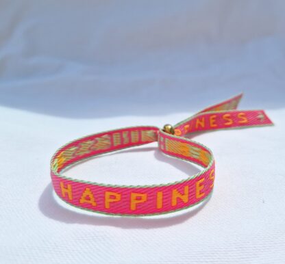 Bracelet Ruban "Happiness" (rose fuschia, orange et vert turquoise)