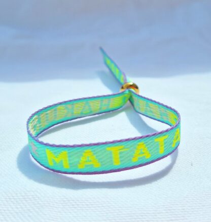Bracelet Ruban "Hakuna Matata" (vert turquoise, jaune, violet)