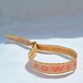 Bracelet Ruban "Girl Power" (beige, rose et doré)