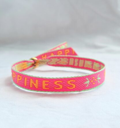 Bracelet Ruban "Happiness" (rose fuschia, orange et vert turquoise) – Image 3