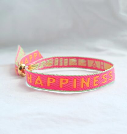 Bracelet Ruban "Happiness" (rose fuschia, orange et vert turquoise)