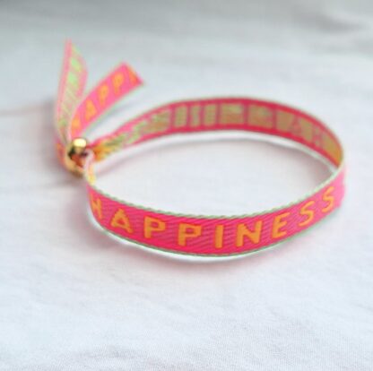 Bracelet Ruban "Happiness" (rose fuschia, orange et vert turquoise) – Image 2