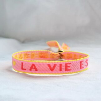 Bracelet Ruban "La vie est belle" (rose et jaune)