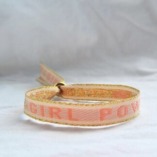 Bracelet Ruban "Girl Power" (beige, rose et doré)