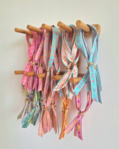 Bracelet Ruban "Fleurs" (beige, corail, rose et vert turquoise) – Image 3