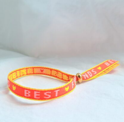 Bracelet Ruban "Best friends" (orange, jaune et rose pâle)