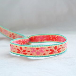 Bracelet Ruban "Fleurs" (beige, corail, rose et vert turquoise)