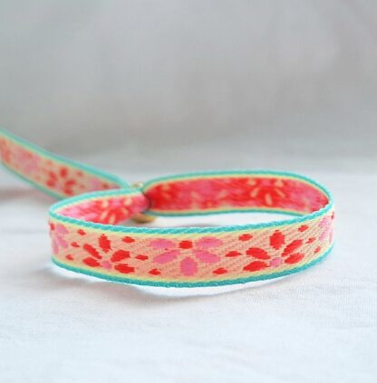Bracelet Ruban "Fleurs" (beige, corail, rose et vert turquoise)
