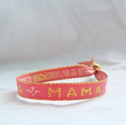Bracelet Ruban "Mama" (vieux rose et doré) – Image 2
