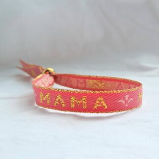Bracelet Ruban "Mama" (vieux rose et doré)