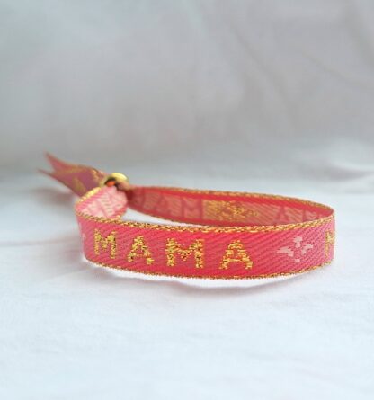Bracelet Ruban "Mama" (vieux rose et doré)