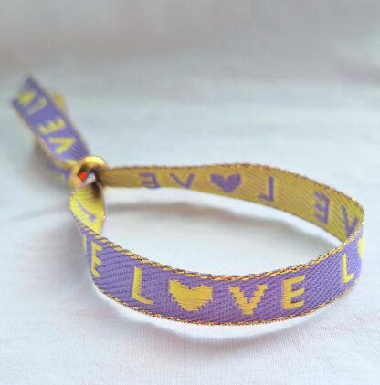 Bracelet Ruban "Love" (lavande et jaune)