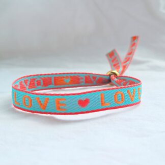 Bracelet Ruban "Love" (orange, vert turquoise et rose)