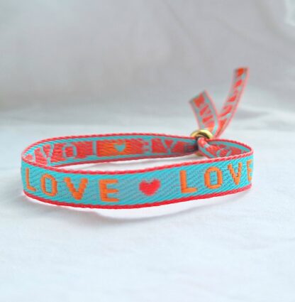 Bracelet Ruban "Love" (orange, vert turquoise et rose)
