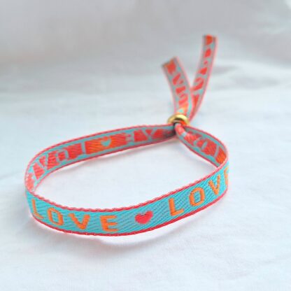 Bracelet Ruban "Love" (orange, vert turquoise et rose) – Image 2