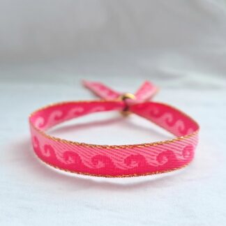 Bracelet Ruban "Vague" (rose, fuschia et doré)